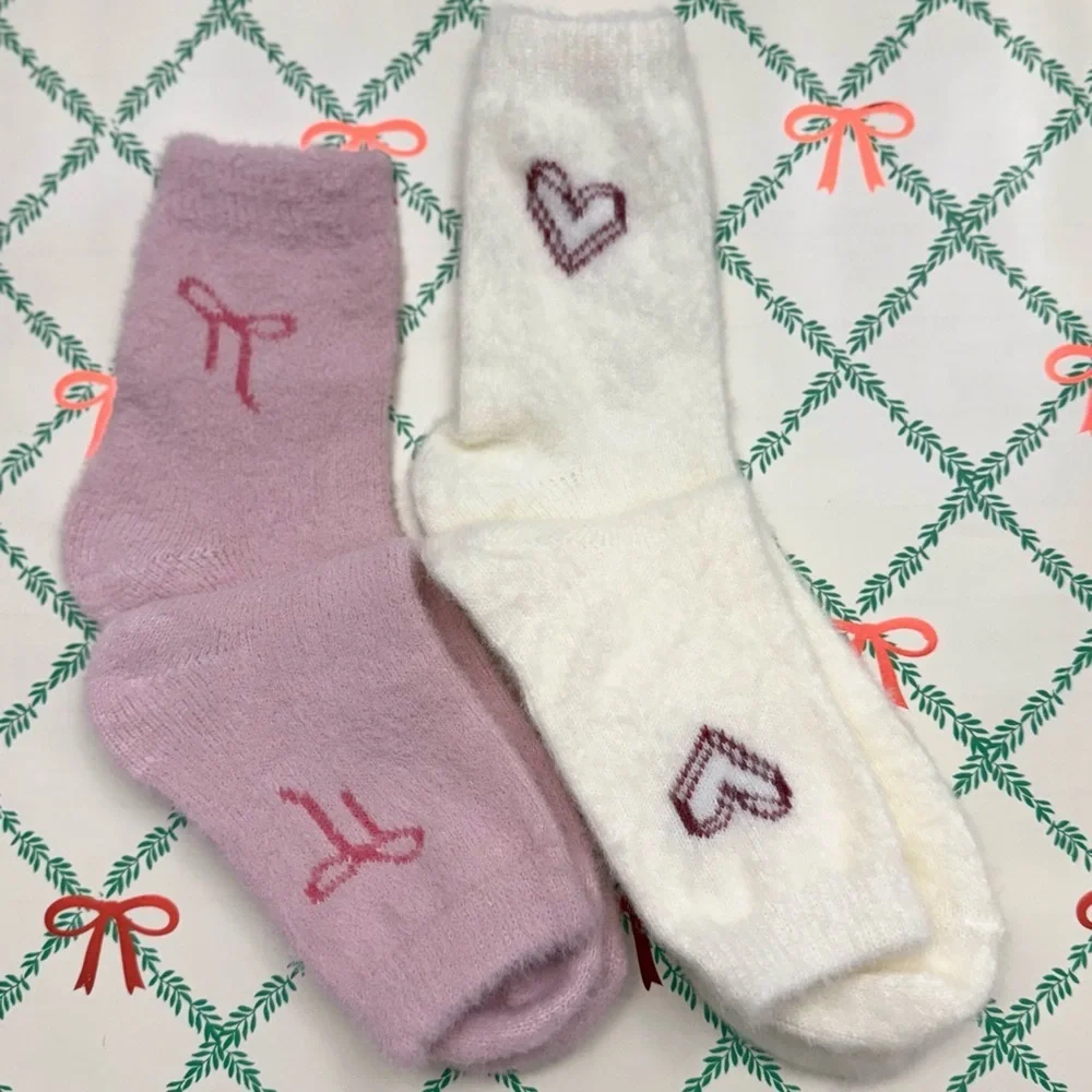 Cute Fuzzy Socks Set Pink & White Size 5 8 New In Package 2 Pairs Cute Socks
